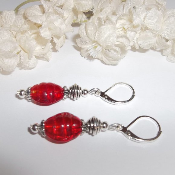 Silver & Red Earrings Dangle Drop Fashion Accessory Jewelry Set Pair NWT 7286 - Picture 5 of 9